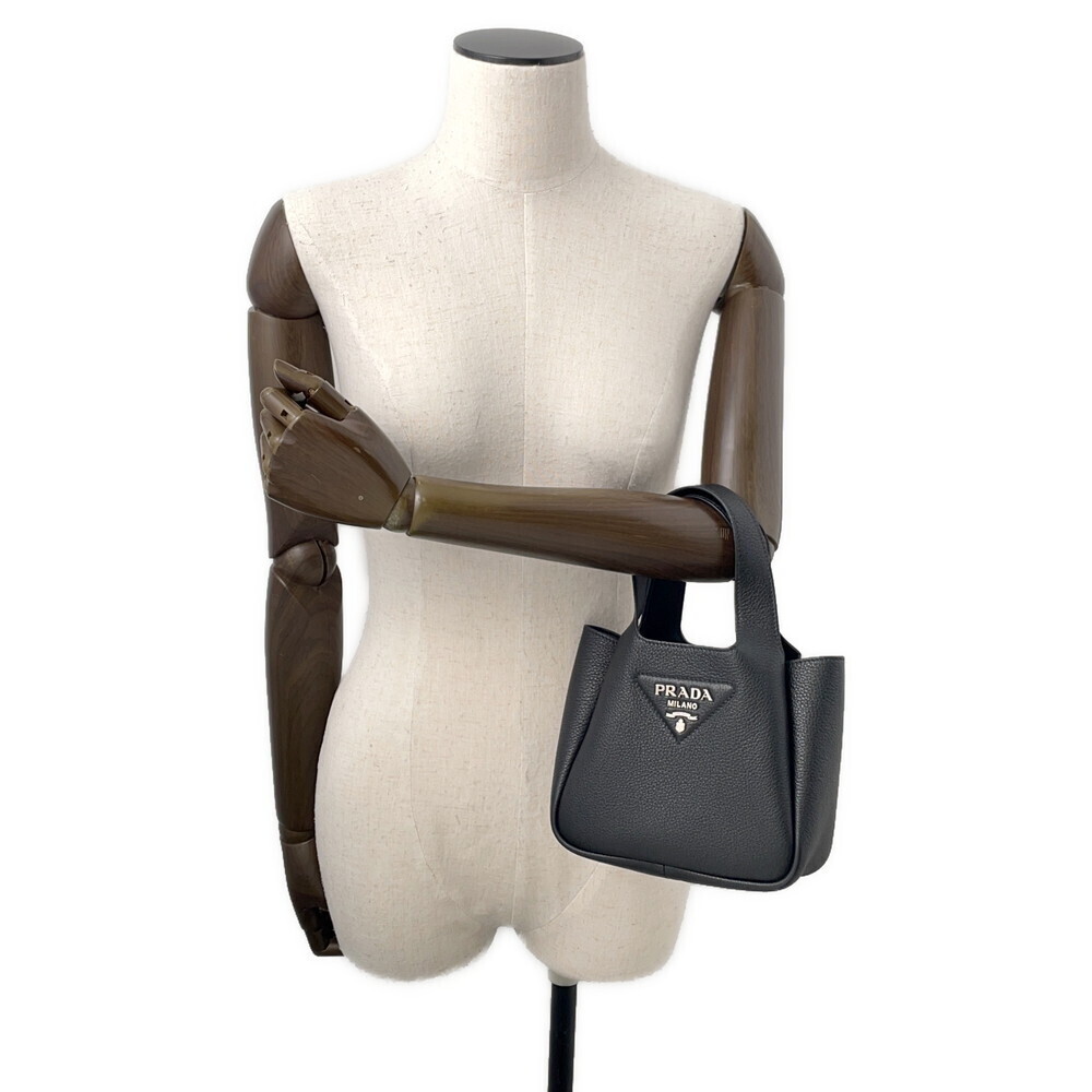 Prada Vitello Daino Logo Leather Handbag Black - Picture 4 of 12